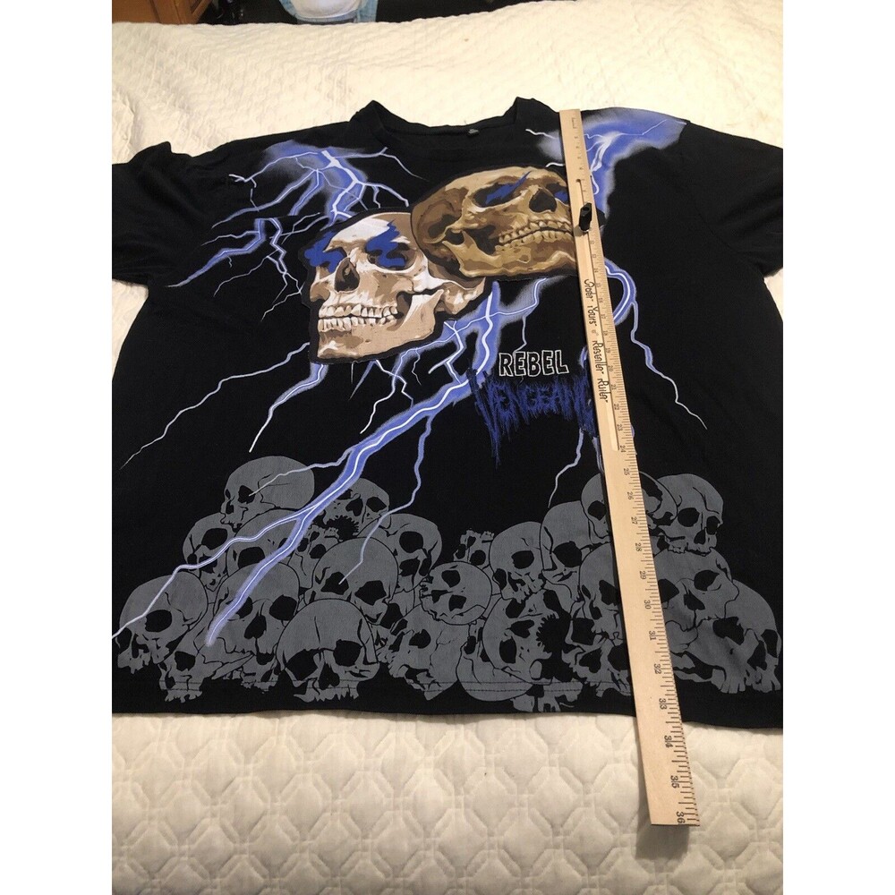 Rebel Vengeance Men's Apparel T-Shirt - Black W/ Skulls - Size: 3XL- Cotton